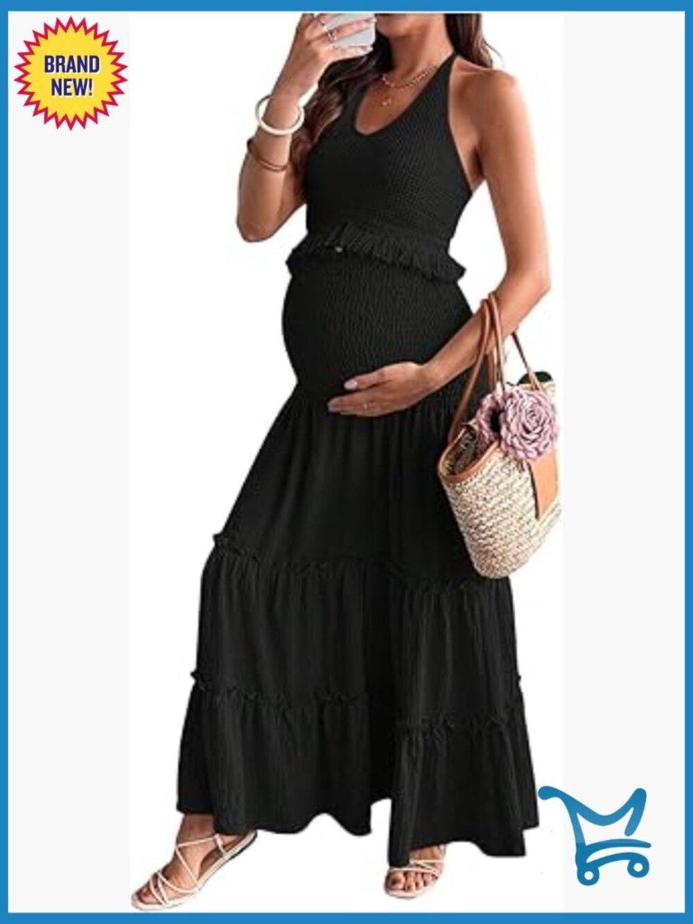 Maternity 2 Piece Set with Crochet Crop Top and Tiered Skirt